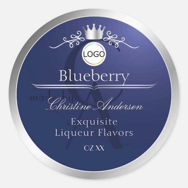 Navy Blue Product Label Silver Frame Logo Monogram (Front)