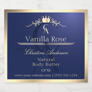 Navy Blue Product Label with Gold Frame Monogram