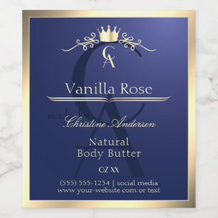 Navy Blue Product Label with Gold Frame Monogram