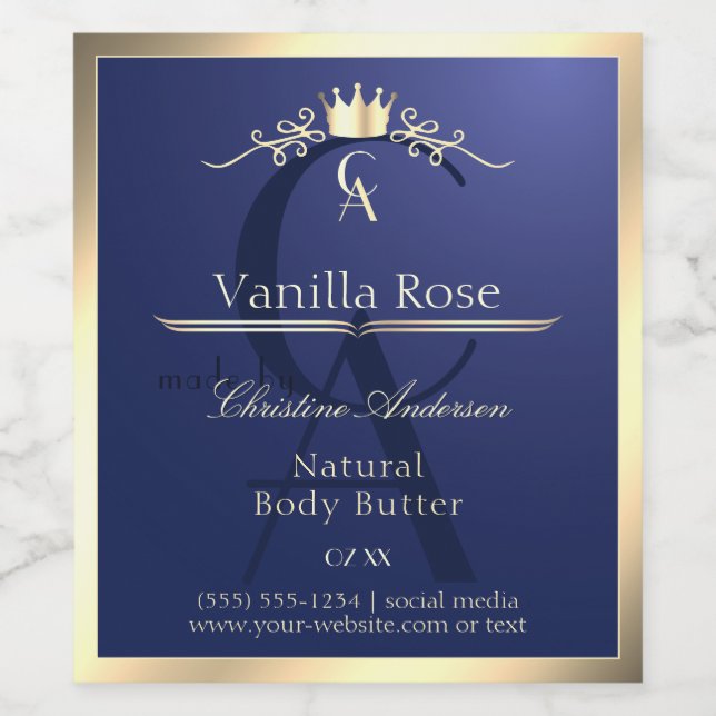 Navy Blue Product Label with Gold Frame Monogram (Single Label)