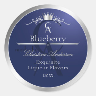 Navy Blue Product Label with Silver Frame Monogram