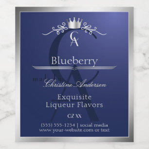 Navy Blue Product Label with Silver Frame Monogram