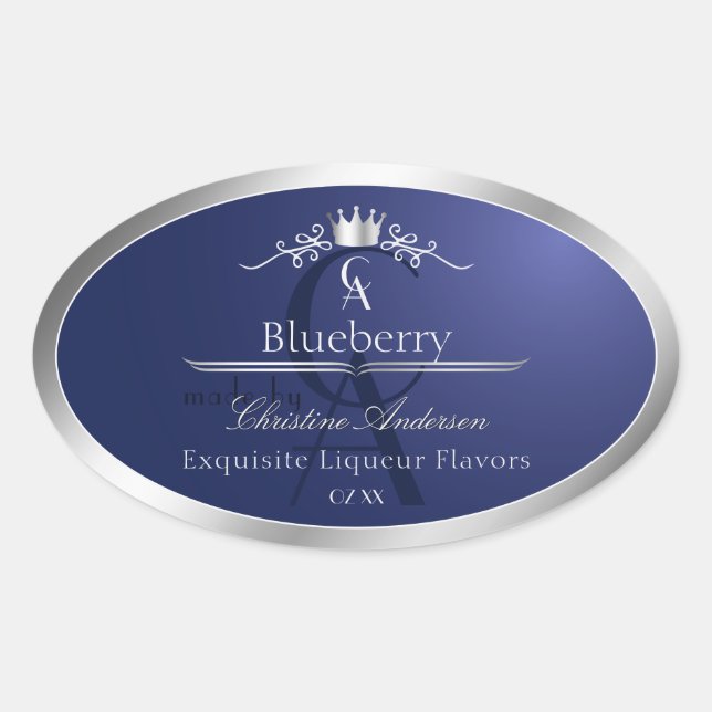 Navy Blue Product Label with Silver Frame Monogram (Front)