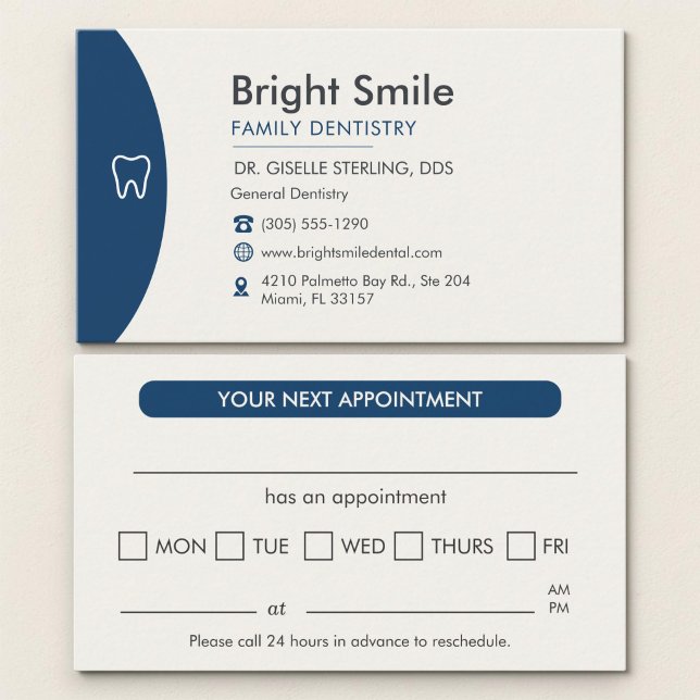 Navy Blue Professional Dental Appointment Card (Creator Uploaded)