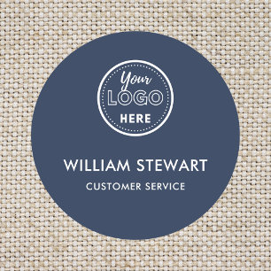 Navy Blue Professional Logo Round Employee Staff Name Tag