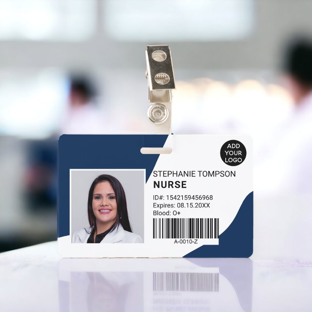 Navy blue professional nurse photo logo code ID badge (Navy blue professional nurse photo logo code badge)