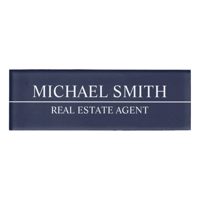 Navy Blue Professional Personalised  Name Tag (Front)
