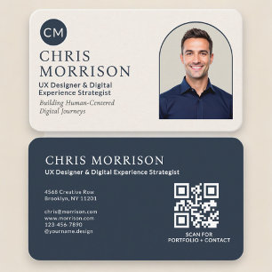 Navy Blue Professional QR Code Photo  Business Card