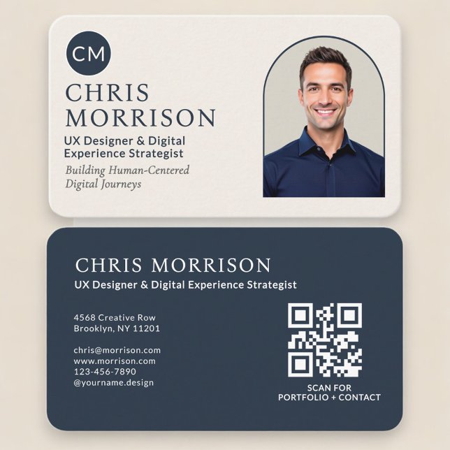 Navy Blue Professional QR Code Photo  Business Card (Creator Uploaded)