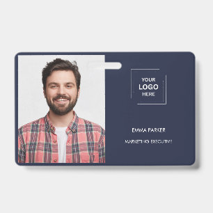 Navy Blue Professional Staff Identity Design ID Badge