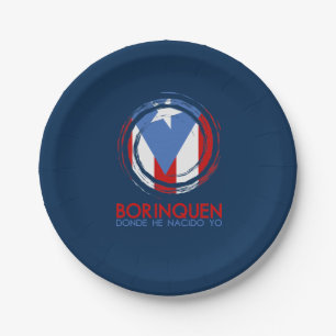 Navy Blue Puerto Rico Borinquen Paper Plate
