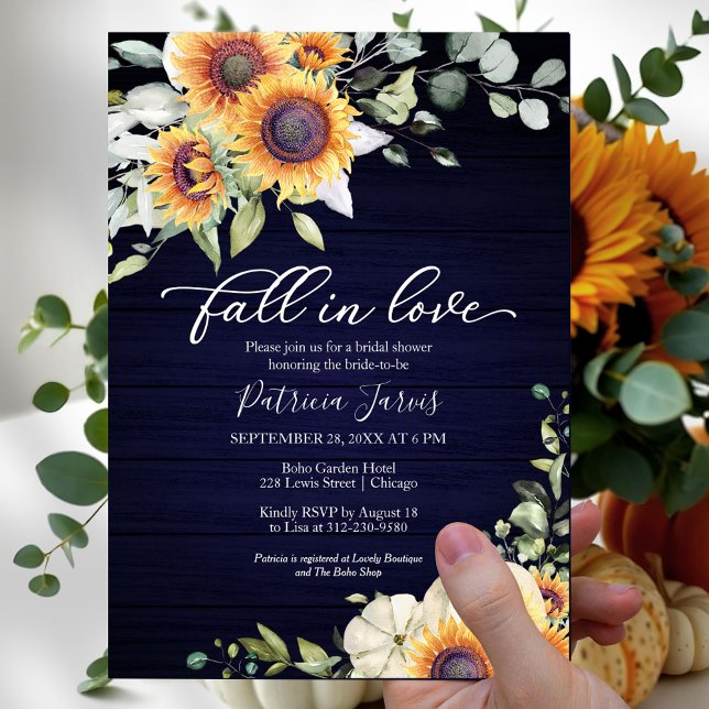 Navy Blue Pumpkin and Greenery Fall Bridal Shower Invitation (Creator Uploaded)