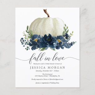 Navy Blue Pumpkin Fall in Love Bridal Shower Invit Flyer
