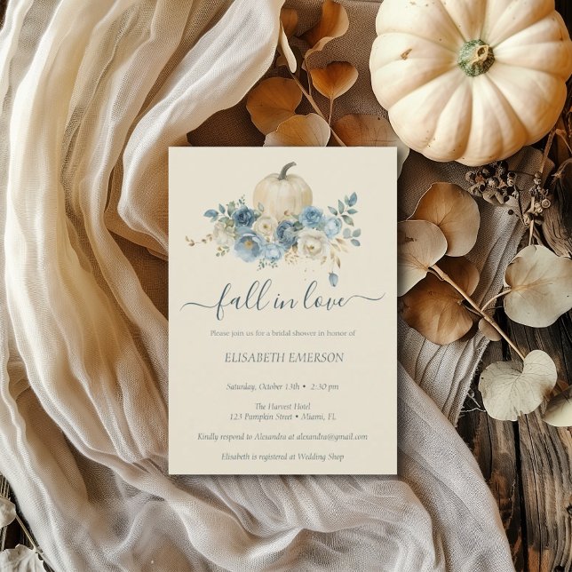 Navy Blue Pumpkin Fall in Love Bridal Shower Invitation (Creator Uploaded)