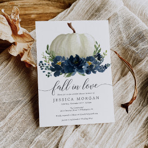 Navy Blue Pumpkin Fall in Love Bridal Shower Invitation