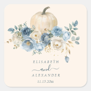 Navy Blue Pumpkin Fall in Love Wedding Square Sticker