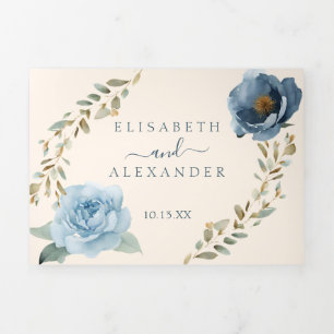 Navy Blue Pumpkin Fall in Love Wedding Tri-Fold Announcement