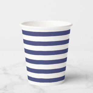 Navy Blue & Pure White Stripes  Paper Cups