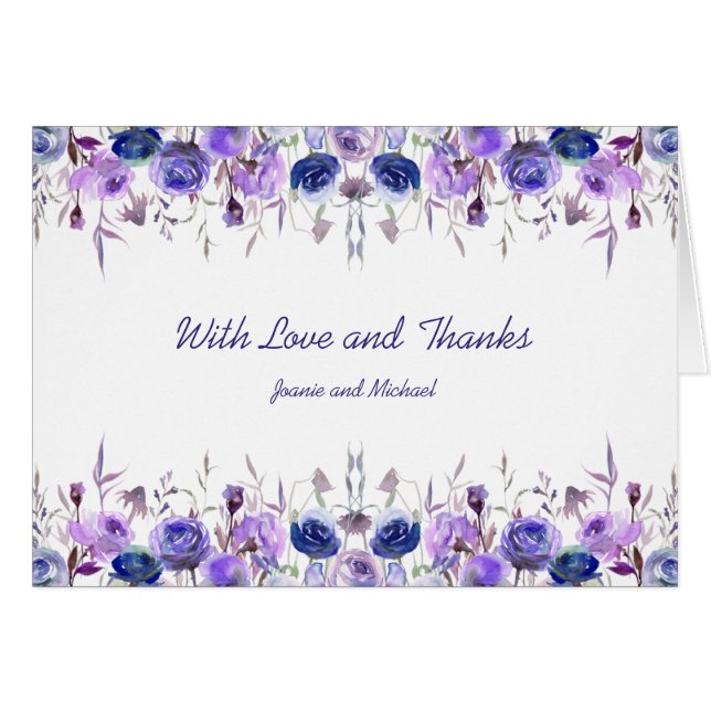 Navy Blue Purple Lavender Roses Thank You  (Front Horizontal)