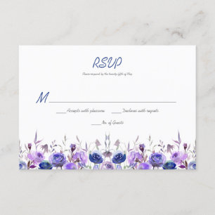Navy Blue Purple Lavender Watercolor Roses RSVP Card