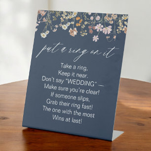 Navy Blue Put a Ring on it Bridal Shower Game Pedestal Sign