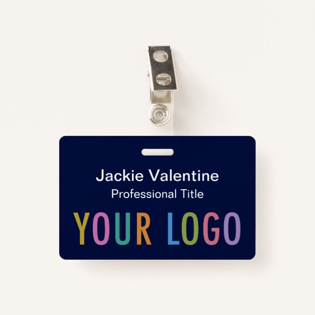 Navy Blue PVC Name Badge with Clip Lanyard or Reel ID Badge (Front with Clip)