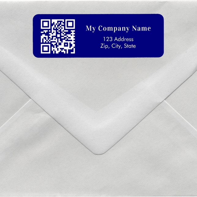 Navy blue QR code business return address (Creator Uploaded)