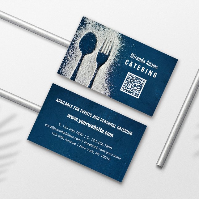 Navy Blue, QR Code, Catering, Chef, Restaurant Business Card (Creator Uploaded)