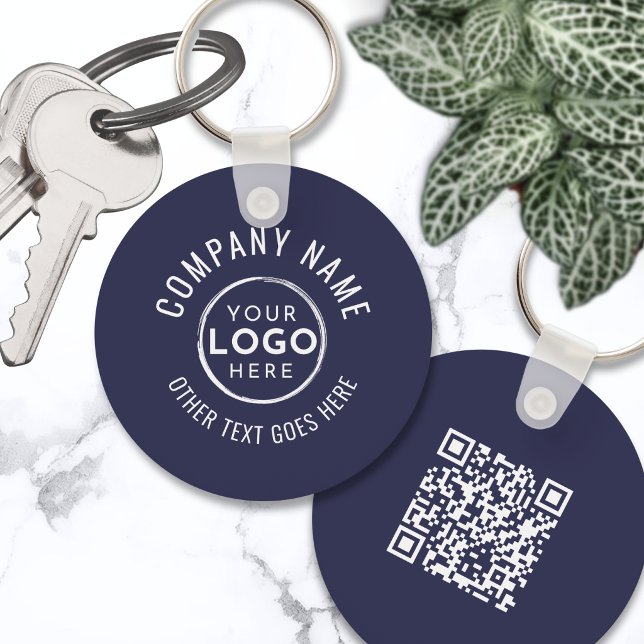 Navy Blue QR Code Company Logo Key Ring (Navy Blue QR Code Company Logo Keychain)
