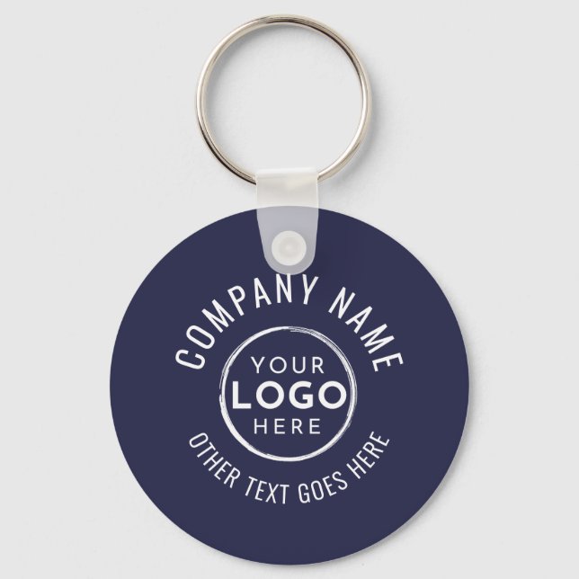 Navy Blue QR Code Company Logo Key Ring (Front)