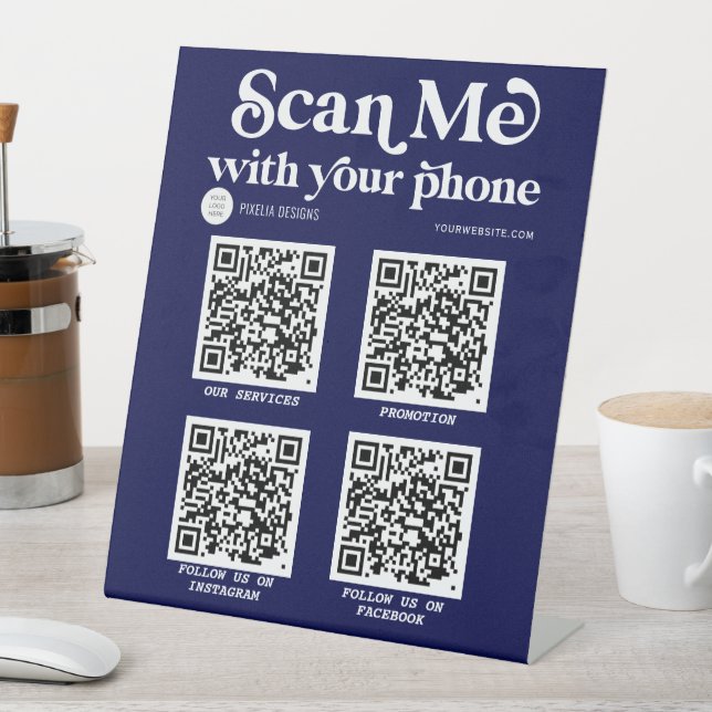 Navy Blue QR code networking Modern business sign (In SItu)