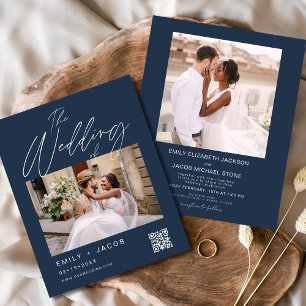 Navy Blue QR Code Photo Wedding Invitation