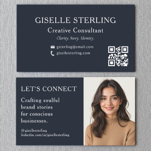 Navy Blue QR Code Professional Photo Business Card