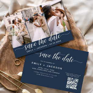 Navy Blue QR Code - Save the Date 3 Photo