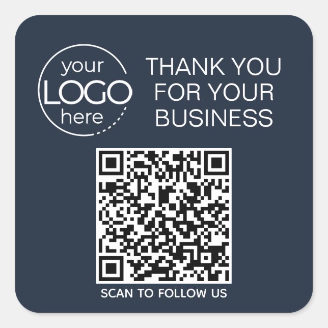 Navy Blue QR Code Smart Contact Square Sticker (Front)