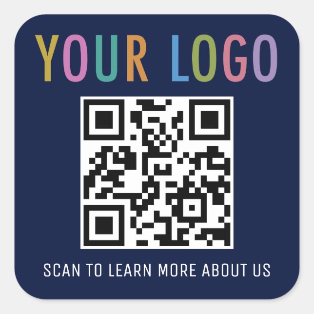 Navy Blue QR Code Stickers Business Logo Square (Front)