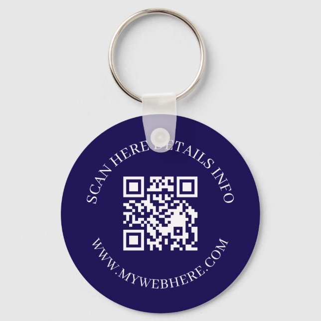Navy Blue QR Code Text Corporate Swag Keychains (Front)
