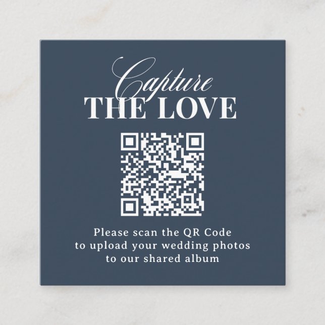 Navy Blue | QR Code Wedding Capture the Love Enclosure Card (Front)