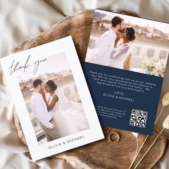 Navy Blue QR Code Wedding Thank You Photo (Creator Uploaded)