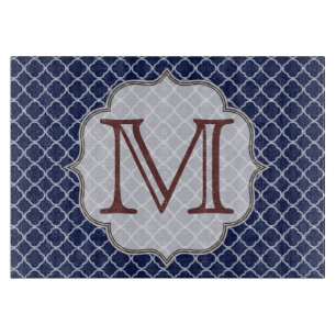 Navy Blue Quarterfoil Latti Glass Cutting Board