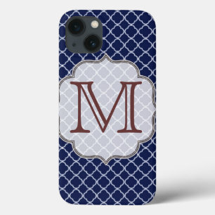 Navy Blue Quarterfoil Latti Monogram IPAD Case