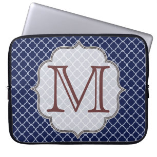 Navy Blue Quarterfoil Monogram 15" Laptop Case