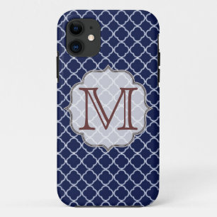 Navy Blue Quarterfoil Monogram IPHONE 5 Case