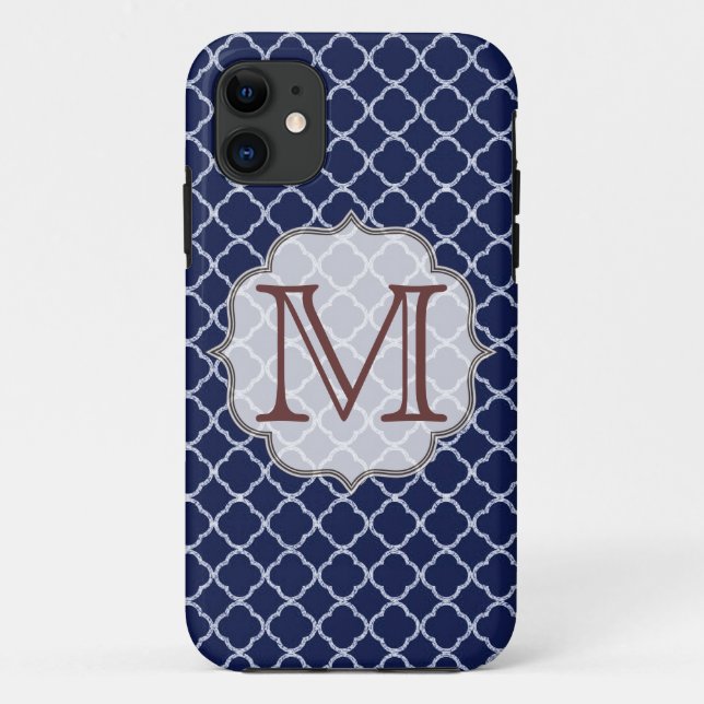 Navy Blue Quarterfoil Monogram IPHONE 5 Case (Back)