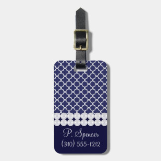 Navy Blue Quatrefoil Luggage Tag