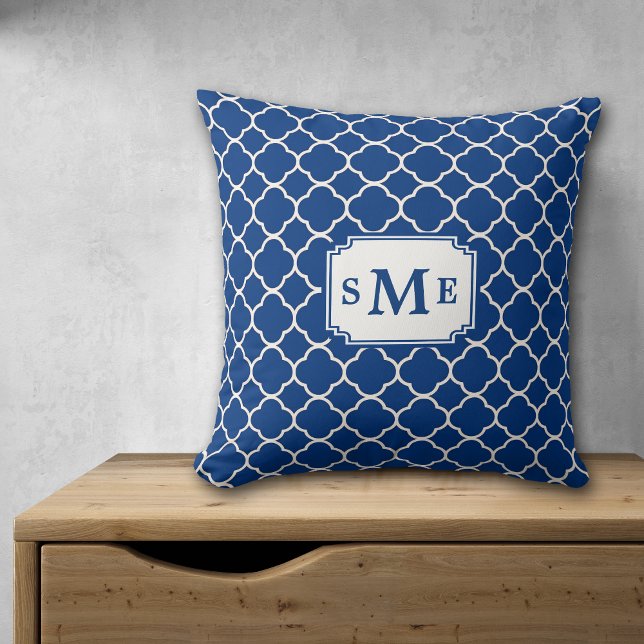 Navy Blue Quatrefoil Monogram Cushion (Creator Uploaded)