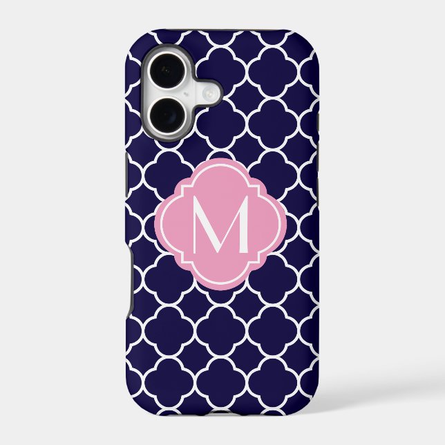 Navy Blue Quatrefoil Pattern with Monogram (Back)