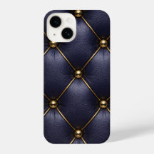 Navy Blue Quilted Leather & Gold Studs Phone Case