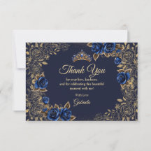 Navy Blue Quinceañera Golden Tiara Roses Floral