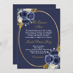 Navy blue Quinceanera invitation in Spanish